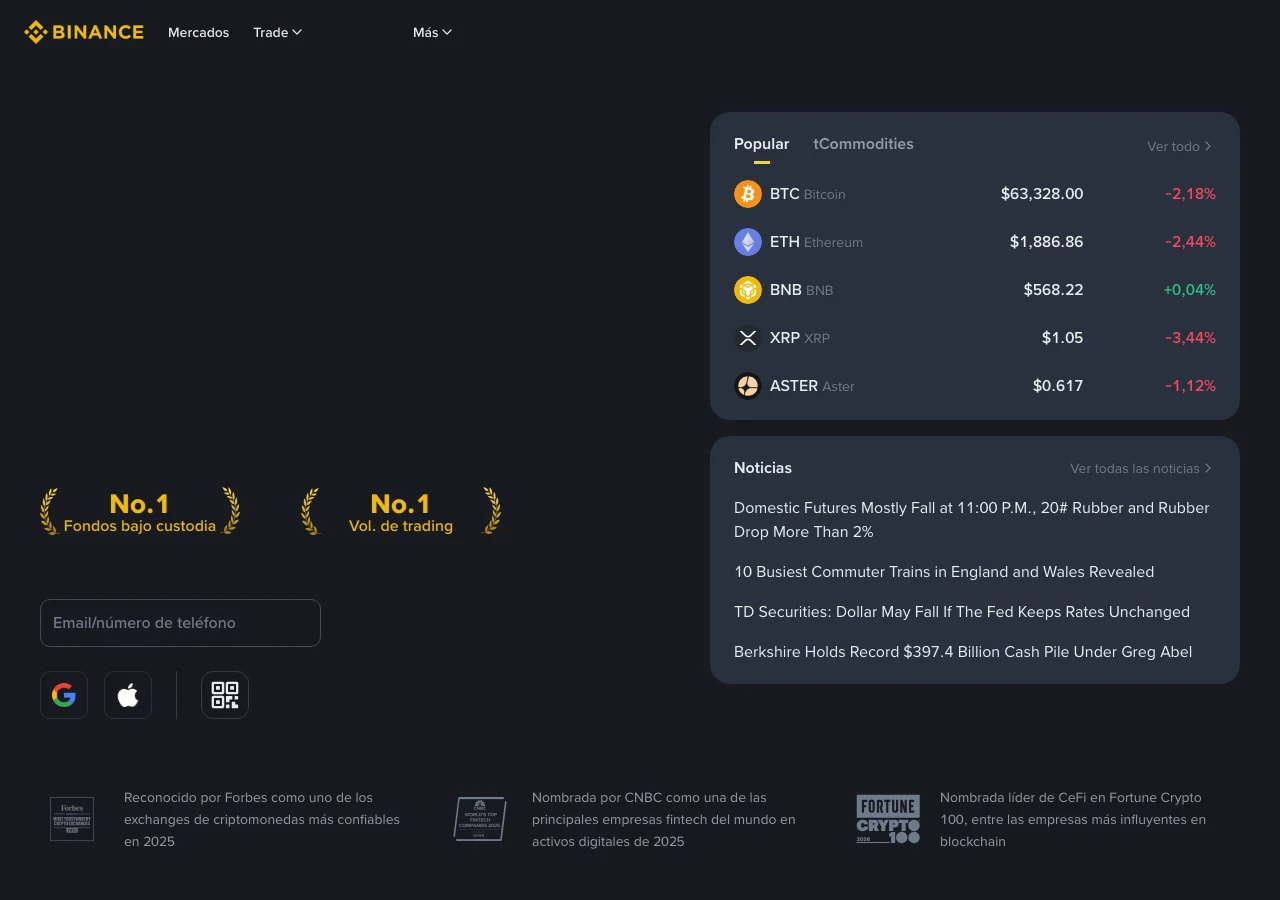 Captura real de la página pública de Binance para Argentina, donde informa su registro local como proveedor de servicios de activos virtuales